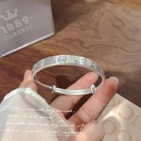 Foot Silver 9999 Parent-child Auspicious Words Baby Sterling Silver Bracelet Ping An Joy Silver Jewelry Push Pull Hand Jewelry Gift Adjustable size