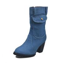 Mėlyni džinsų batai Moteriški vidutinio aukščio Rome Solid Slip-On Chunky Med Heels Batai laukiniai vintažiniai didelio dydžio moteriški batai 35 blue