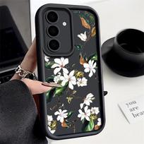 Samsung S25 S24 S22 Ultra Plus S23 S21 S20 Fe A55 A54 A53 A52 A35 A15 5g atsparus smūgiams gėlių raštas silikoninis minkštas objektyvo apsauginis dėklo dangtelis Samsung S24 juoda