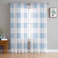 Mėlynos languotos pavasarinės permatomos užuolaidos svetainės dekoravimui Langų užuolaidos virtuvei Tule Voile Organza užuolaidos W135 x H115cm x1