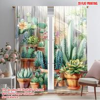 2pcs,2D plane printing Popular Curtains Cactus Oasis Durable Polyester (without rod) Decorations For Home Use for Bedroom, 52.50×116.00 CM 2pcs
