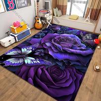 3D violetinės drugelio gėlės rašto kilimas Naujas leidimas! Kilimas svetainėms, miegamiesiems, biuro patalpoms, patvarus, skalbiamas mašinoje kilimėlis 40cm x 60cm purple
