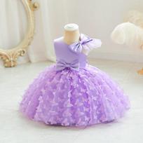 Girls Princess Dress Mesh Children's Dress 2026 New Girl Middle School Puff Dress Birthday First Year Dress Dress Wholesale 80cm violetinė