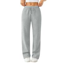 High-Waisted Straight-Leg Pants Gym Commute Home Jogging Pants Women's Warm Wide-Leg Sports Pants Wool-Lined Drawstring S