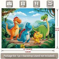 Cartoon Dinosaur Party Backdrop 120x80cm Polyester Background Cloth for Children Birthday Photo Booth Decoration 47.2x31.5inch/120*80cm