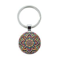 Round Alloy Keychain Pendant with Mandala Pattern Metal Key Ring for Bags Backpacks and Keys Suitable for Everyday Use One Size white