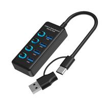 KEBIDUMEI USB HUB 7 Ports USB3.0 Splitter 5Gbps with Individual Switch Power Adapter for Laptop USB Ports Extender USB-C Docking 4 Ports black