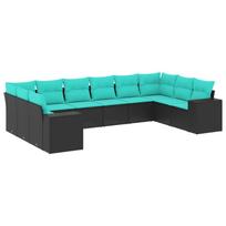 10 Piece Garden Sofa Set with Cushions Black Poly Rattan