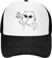 Funny Cat Hey Middle Finger Trucker Hat Adjustable Mesh Baseball Cap Casual Outdoor One Size
