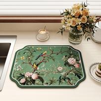Non Slip Diatomaceous Earth Coffee Machine Mat with Bird and Floral Pattern Kitchen Counter Protector Water Absorbent and Easy to Clean One Size