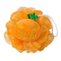 Halloween Pumpkin Shaped Bath Shower Loofah Mesh Sponge with Plush Decorative Element for Daily Body Cleansing Use One Size orange