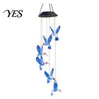 Solar Hummingbird Light Decor Wind Chime Light, Color Changing Powered Chime, with Panel Hanging LED Lamp for Outdoor, Garden, Courtyard mėlyna