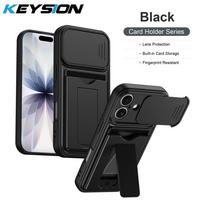 KEYSION Card Holder Bag Phone Case for iPhone 17 Pro Max Slide Camera Protection Upright Kickstand Shockproof Cover for iPhone 17 for iPhone 17 juoda