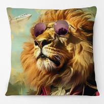 Pop Animal Leopard Lion With Sunglasses Floral Print Cushion Cover Pillow Case Peach skin 18*18(CM)-1Pcs black