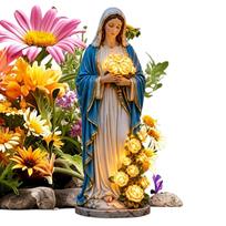 Mary Lady Sodinis Žibintas Saulės Derva Atsparus Vandeniui Dekoratyviniai Žibintai Mary Statula Gėlių Deivės Statula su LED Šviečiančia Rože CN