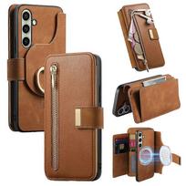 Suderinama su Samsung Galaxy S25 FE Magnetinis odinis dėklas su nuimamu RFID užtrauktuku piniginės dangteliu juoda