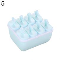 Plastikinis ledų formelių gaminimo padėklas kubeliais DIY virtuvės įrankis su dangteliu mėlyna