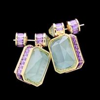 New Luxury Peridot Green Jade Earrings With Micro -Inlaid Purple Diamond Square Charm Vintage Earrings For Women Party Jewelry