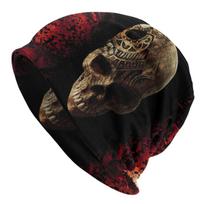 Gothic Skull Cap Punk Sunkiojo metalo Goth Adult Street Skullies Beanies Skrybėlė Vasarai Šilta Dvigubo naudojimo Kapoto megzta kepurė One Size brown