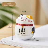 Lovely Handwork Ceramic Lucky Cat Tumbler Feng Shui Desktop Ornament Fortune Cat Statuette Room Decoration Accessories