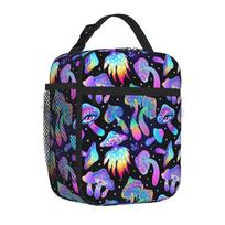 Psychedelic Mushrooms Colorful Hippie Boho Lunch Bag Portable Insulated Lunch Bag Reusable Cooler Totes for Picnic Camping 26x21x11CM smėlis