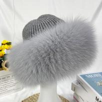 Žieminės kepurės Moterims Natūralaus lapės kailio Pūkuotos Šiltos Madingos Stilingos Fedora Megzta kailinė kepurė One Size pilka