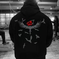 Naruto Sharingan & Crows Print Hoodies Men's Women's Autumn Winter Casual Loose Fit Long Sleeve Hooded Sweatshirts Black/white S