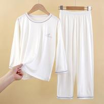 Children's Modal Suit Summer Thin Long-sleeved Air-conditioned Suit for Boys, Medium and Large Children's Home Clothes Pajamas Suit 80cm balta