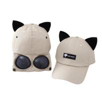 New Cat Ear Cat Ears Hat With Goggles Breathable Hip Hop Hat Sunshade Baseball Cap Unisex smėlis