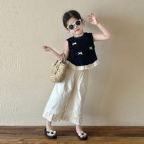 Humor Bear Summer Girls' Suits Cool And Comfortable Lace Hem Tank Bow Trim Top+Pants 2 Piece Set Cute Kids' Clothing Sets 3T
