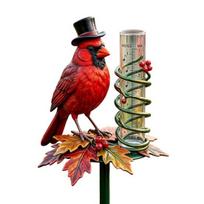 Yousheng Outdoor Rain Gauge, with Red Bird Decor, Accurate Measurement Rain Gauge, Rust-Resistant Water Gauge, for Patio Yard raudona