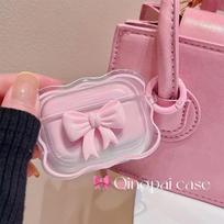 Protective AirPods Pro 3 Case Compatible with AirPods 4 Wireless Earbuds Cover with Bowknot Design and Wave Edge Pattern Soft Silicone Shell One Size rožinė