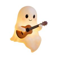 Halloween Ghost Guitar Reading Night Light Cute Ghost Book Lamp Gift Desktop Home Decor Ornament for Table Shelf Office One Size