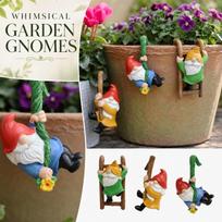 3 Piece Dwarf Figurine Set for Flower Pot Hanging Ladder Climbing Garden Pot Ornament Miniature Decoration Outdoor Indoor One Size raudona