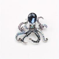 Vintage Octopus Crystal Brooch, Silver-Tone Blue Rhinestone Design, Women's Ocean-Themed Fashion Accessory for Wear Party Gift