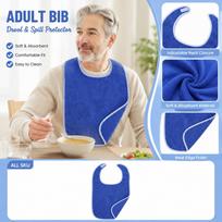 Adult Bib Waterproof Drool Bib Soft Absorbent Neck Cover for Mealtime Protection Adjustable Closure Reusable Washable Fabric Bib for Seniors One Size mėlyna