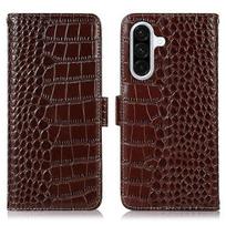 Compatible For Samsung Galaxy A17 5G / A17 4G / A26 5G / A16 5G / A16 4G Case Crocodile Texture Genuine Cow Leather Phone Wallet C juoda
