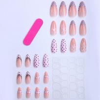 Pink Ballet French Press-On Nails With 3D Detachable Bow Almond Shape Sweet Glam Style Women Pink RY-01-125 Jelly Gel Strip