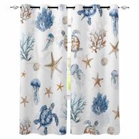 Marine Creatures Turtles Starfish Corals Jellyfish Blackout Curtains For Living Room Bedroom Window Treatment Drapes Home Decor W135 x H60cm white