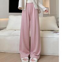 Velvet Wide-leg Pants for Women's Sniffing Autumn and Winter New Loose High Waist Draping Straight Pants Cashmere Narrow Version Casual Pants S