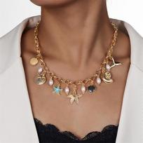 Boho Starfish Multi-elements Pendant Choker Necklaces for Women  Metal Shell Necklaces Girl Aesthetic Party Jewelry Gift