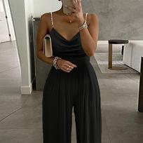 New Pearl Strappy Wide Leg Sleeveless V-Neck Backless Pantsuit Jumpsuit S juoda