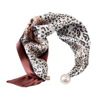 Moterims šilkinis skara dryžuotas leopardo taškuotas spaudinys šilkinis skara karoliai su dirbtinio perlo magnetiniais sagtukais oficialios aprangos aksesuarai black