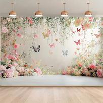 2D Pastel Floral Backdrop, Delicate Hanging Flowers and Colorful Butterflies 47.2x31.5inch/120*80cm