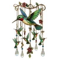 Hummingbird Wind Chime Hanging Ornament with Metal Chain and Crystal Pendant for Indoor Outdoor Garden Decor Balcony Patio Home One Size