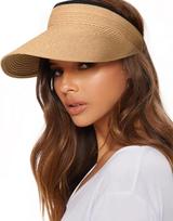 Straw Sun Visor Hat for Women, Packable Ponytail Beach Hat, UPF 80+ Summer Travel United States