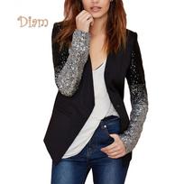 Vodkas Cool Women Sequined Blazer Coat Jacket Single Buckle Long Sleeve Slim Fit Suit L juoda