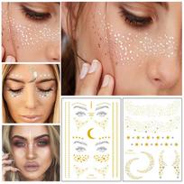Life Beauty 2Pcs Waterproof Glitter Tattoo Metallic Gold Shiny Sticker Temporary Body Art