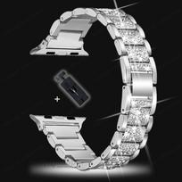 Prabangus Bling deimantinis dirželis Apple Watch juostai 40mm 45mm 44mm 41mm 42mm 38mm Metalinis diržas Iwatch Series 7 SE 6 5 4 Moteriška apyrankė 42mm 44mm and 45mm mėlyna