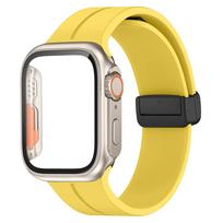 Stiklas+korpusas+Dirželis Apple watch juostai 44mm 45mm 41mm 40mm Magnetinis užsegimas Silikoninis apyrankė+dangtelis iWatch Series 8 se 7 6 5 4 45mm Series 8 7 geltona